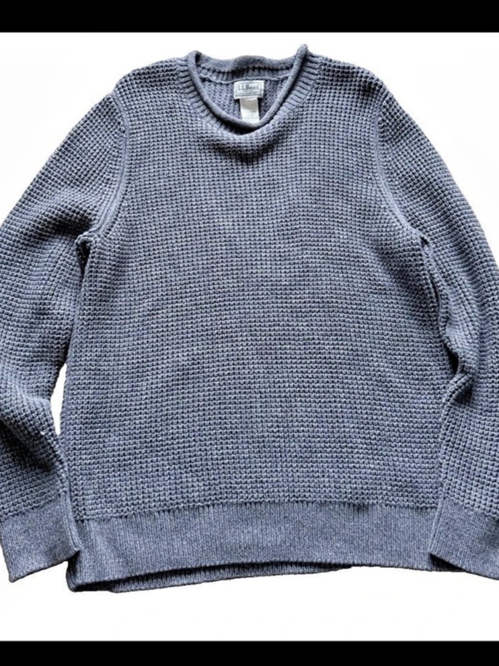 Vintage L.L.Bean Fisherman Roll Neck Waffle Knit Sweater Gray Medium